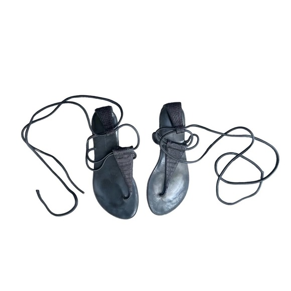 Kathryn Amberleigh Womens Leather Knee-High Cross-Strap Sandals Size 6.5 Black - Picture 8 of 10